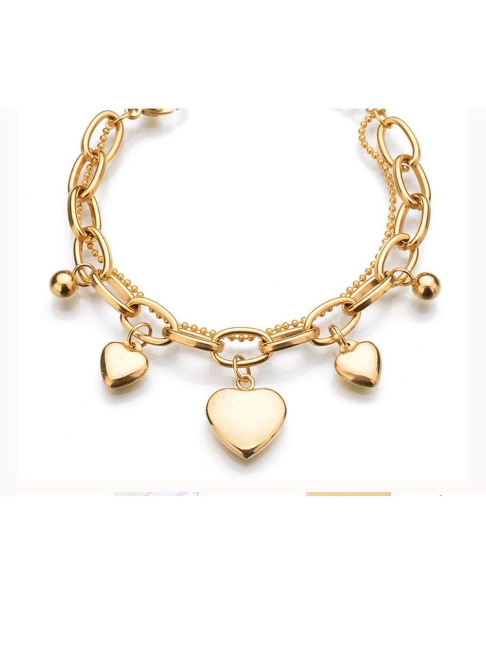 💕Gold three♥️♥️♥️ Heart Charm Bracelet